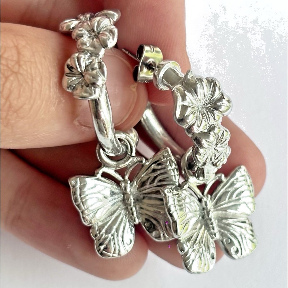 Arthur Court Aluminum Dangle Earrings 1.5 In Butterfly Discontinued Jewelry